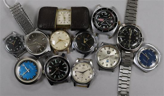 Assorted gentlemans wrist watches etc. including Smiths, Certina and a Hermes travelling watch.